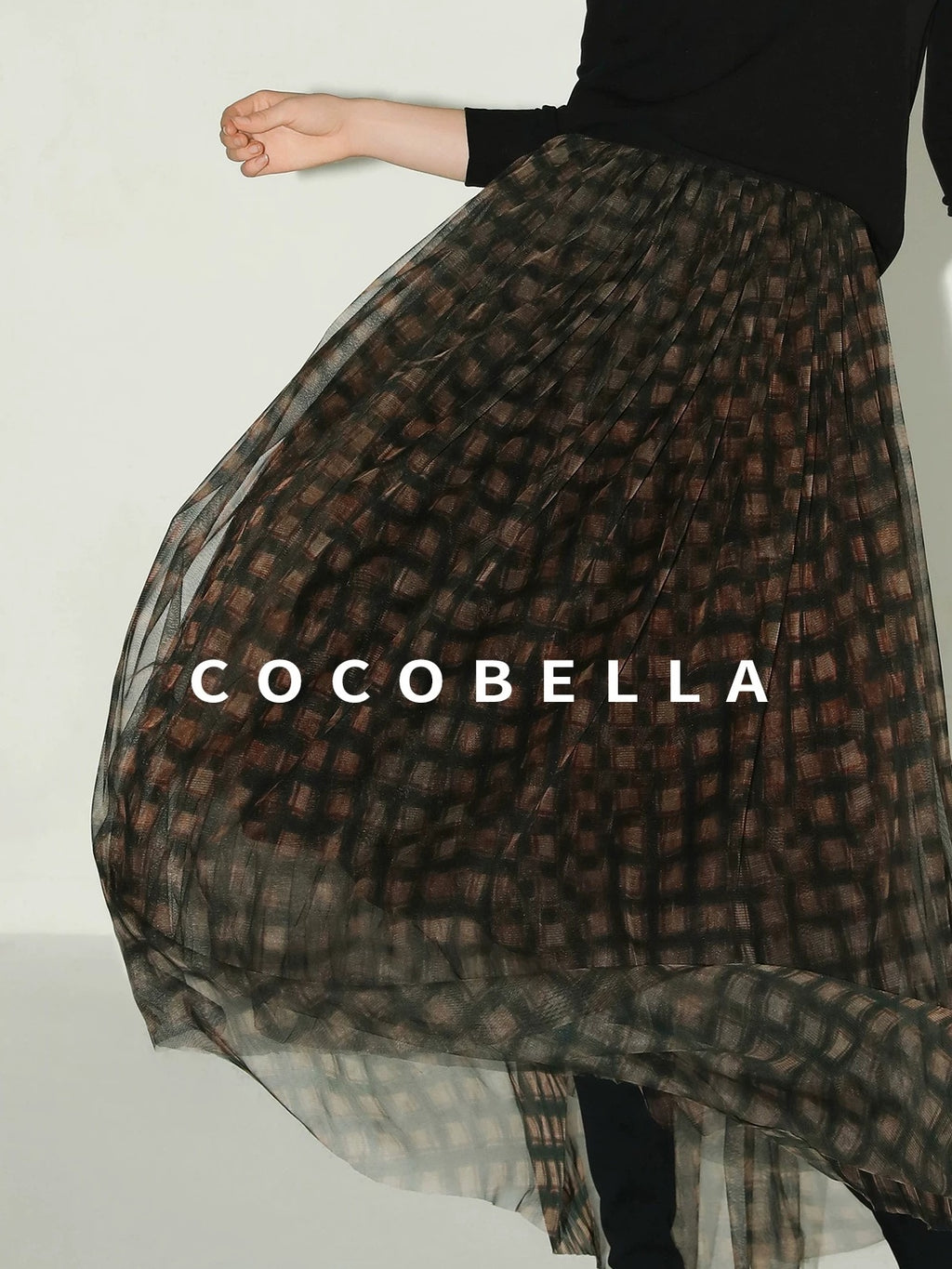 COCOBELLA Vintage Pleated Mesh A Line Mid Waist Printed Maxi Women Travel Date Skirts