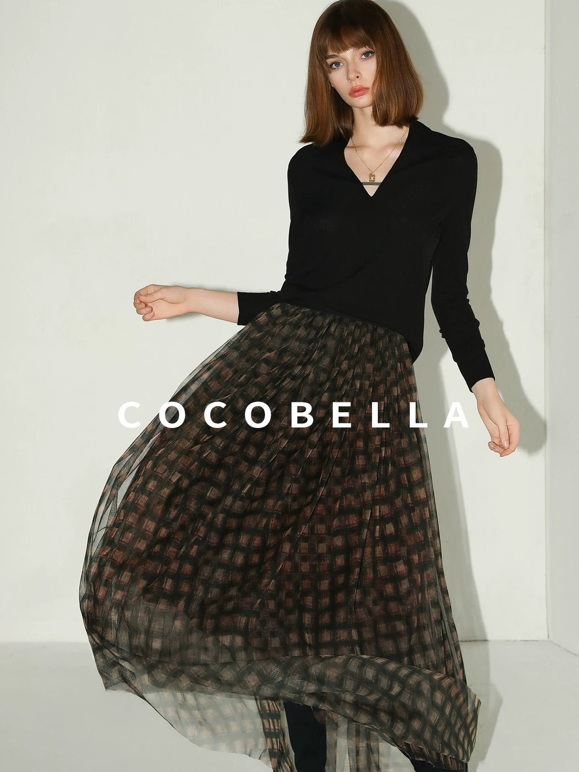COCOBELLA Vintage Pleated Mesh A Line Mid Waist Printed Maxi Women Travel Date Skirts