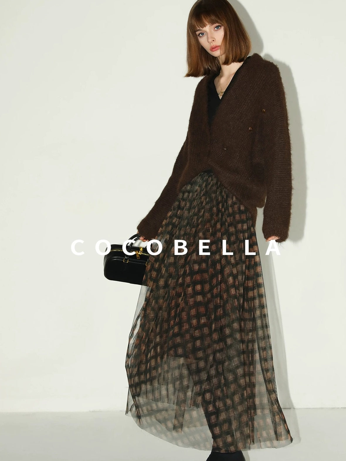 COCOBELLA Vintage Pleated Mesh A Line Mid Waist Printed Maxi Women Travel Date Skirts