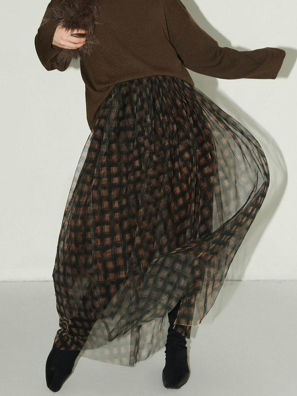 COCOBELLA Vintage Pleated Mesh A Line Mid Waist Printed Maxi Women Travel Date Skirts