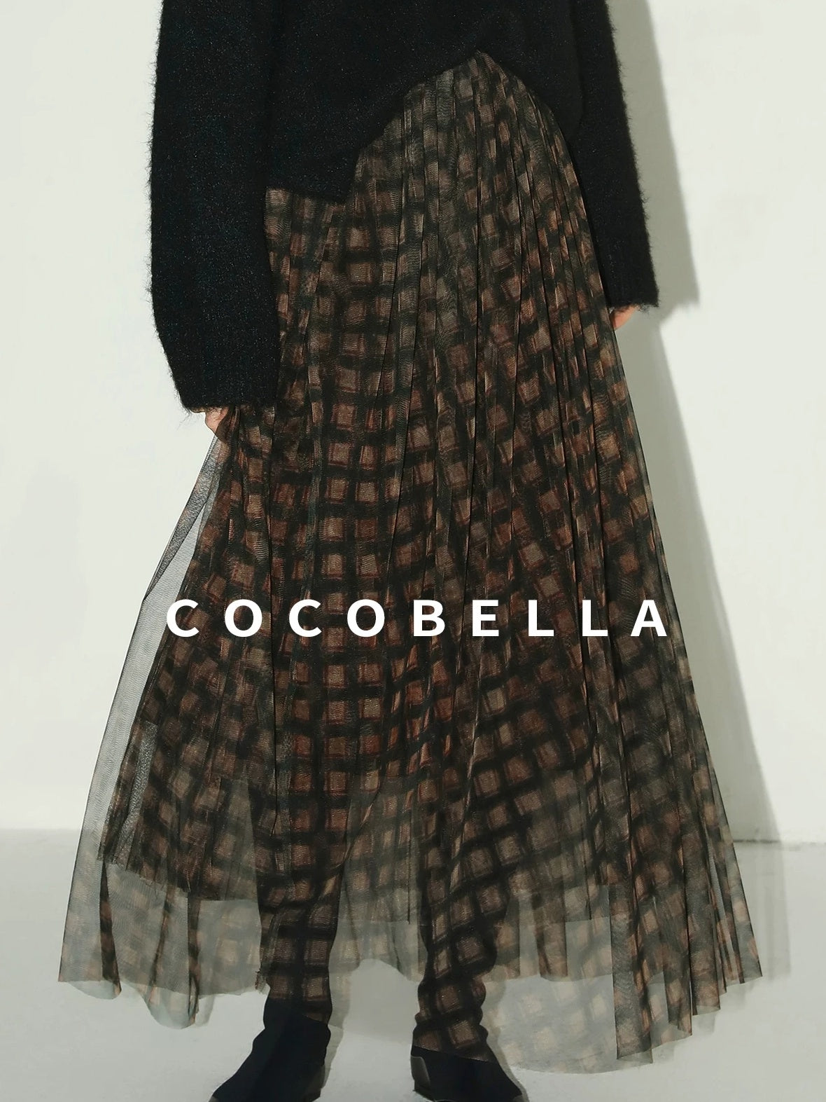 COCOBELLA Vintage Pleated Mesh A Line Mid Waist Printed Maxi Women Travel Date Skirts