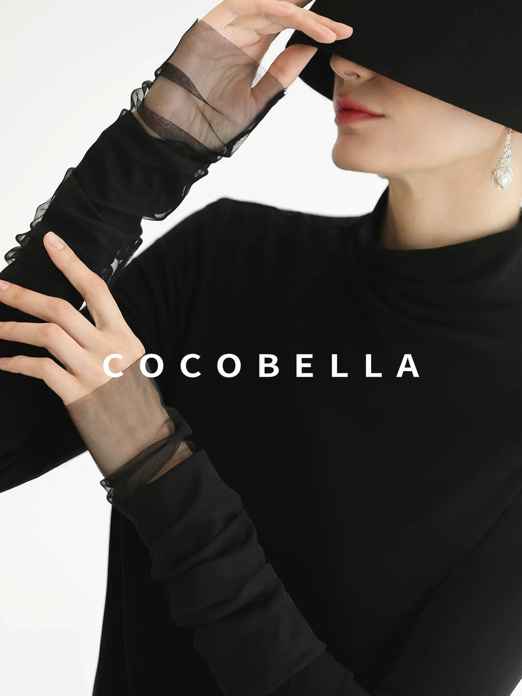 COCOBELLA Viscose Blend Minimal Slim Fit High Neck Mesh Long Sleeve Women T-Shirts