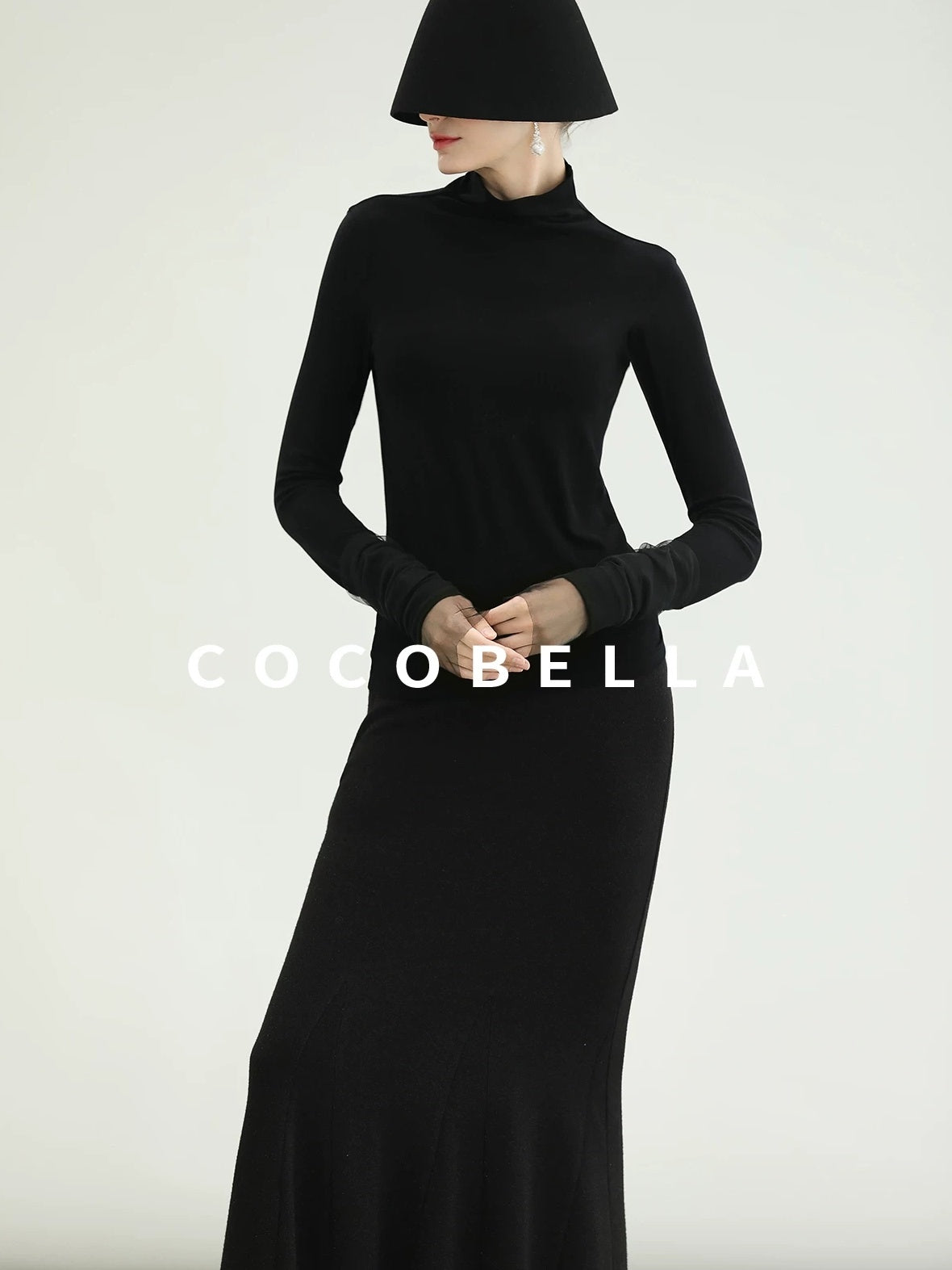 COCOBELLA Viscose Blend Minimal Slim Fit High Neck Mesh Long Sleeve Women T-Shirts