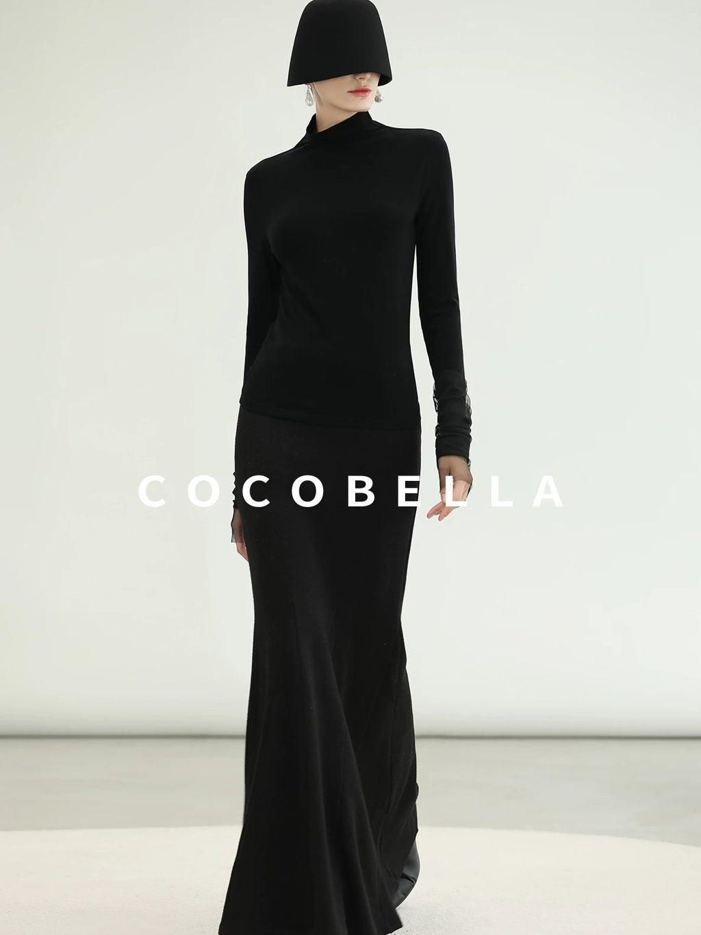 COCOBELLA Viscose Blend Minimal Slim Fit High Neck Mesh Long Sleeve Women T-Shirts