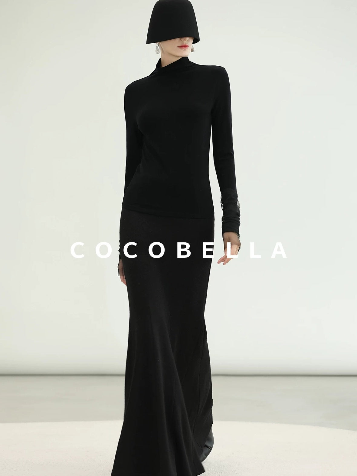 COCOBELLA Viscose Blend Minimal Slim Fit High Neck Mesh Long Sleeve Women T-Shirts