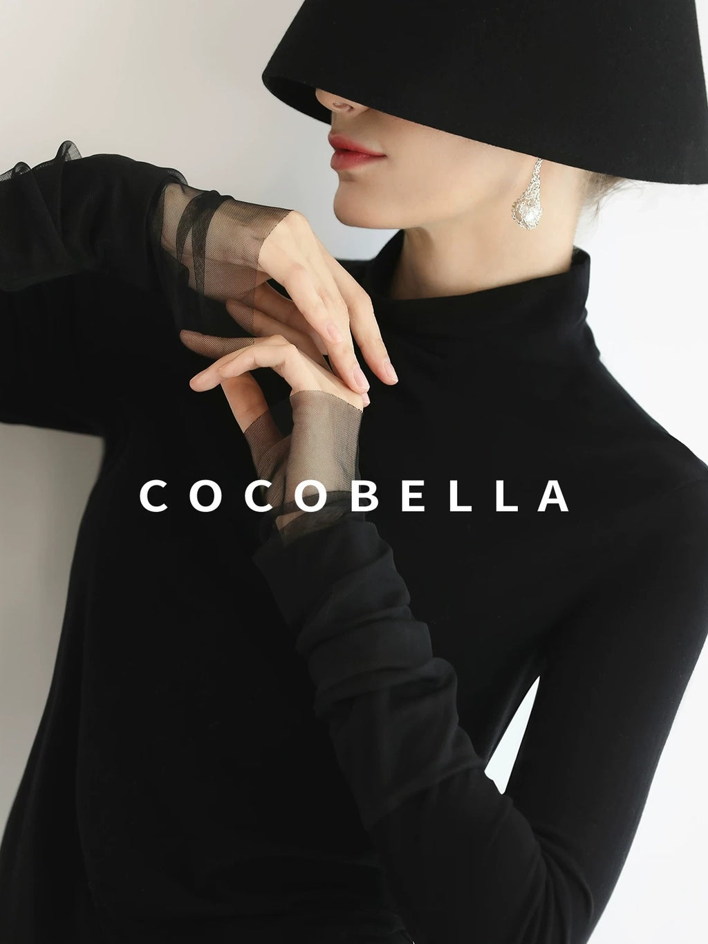 COCOBELLA Viscose Blend Minimal Slim Fit High Neck Mesh Long Sleeve Women T-Shirts