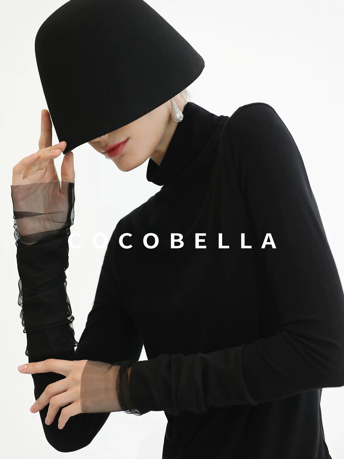 COCOBELLA Viscose Blend Minimal Slim Fit High Neck Mesh Long Sleeve Women T-Shirts