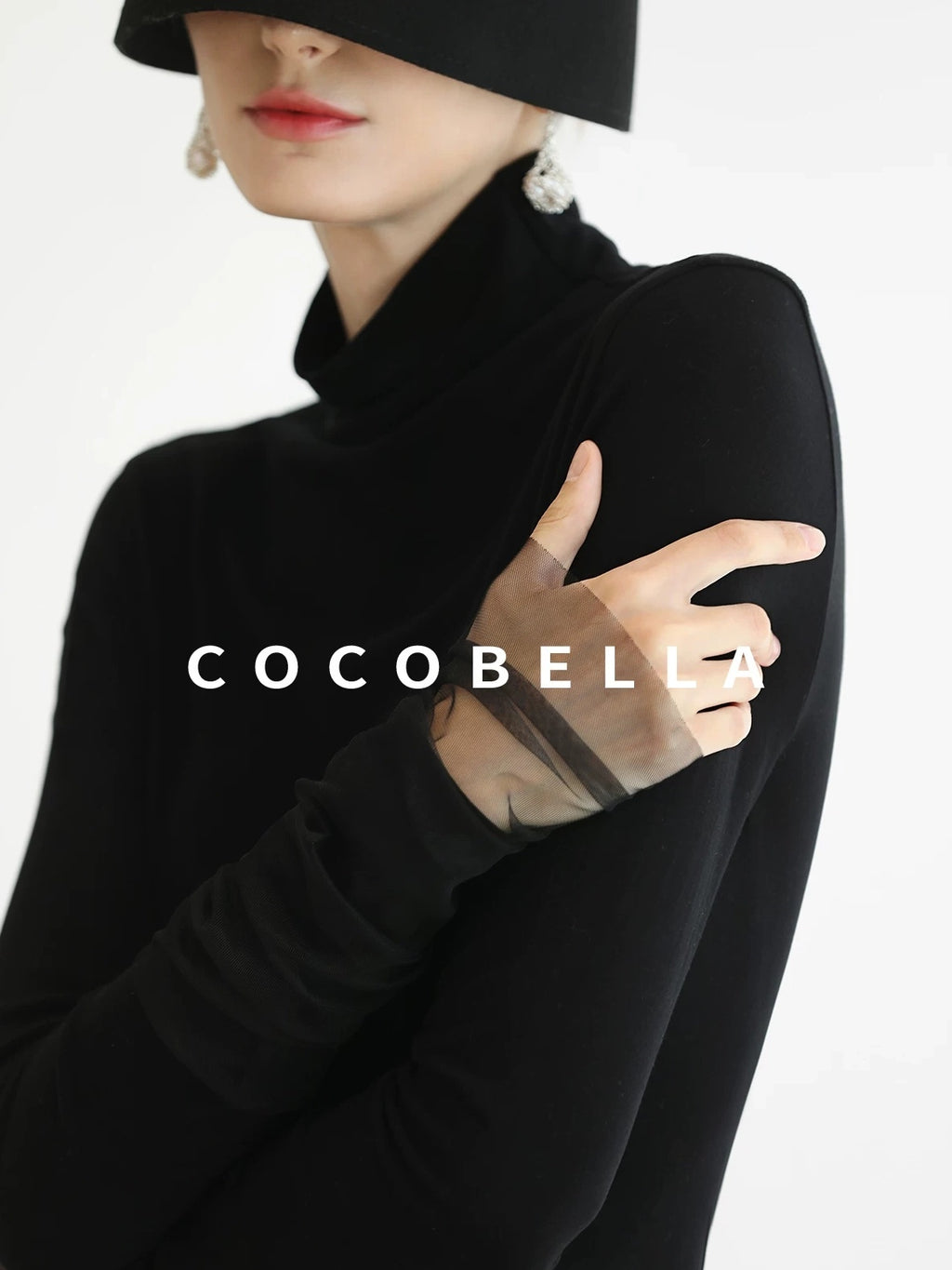 COCOBELLA Viscose Blend Minimal Slim Fit High Neck Mesh Long Sleeve Women T-Shirts