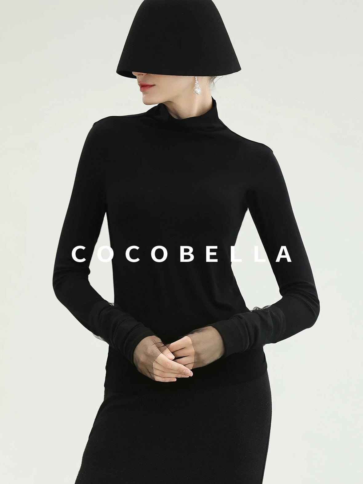COCOBELLA Viscose Blend Minimal Slim Fit High Neck Mesh Long Sleeve Women T-Shirts