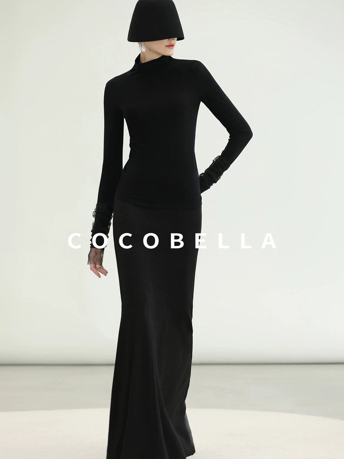 COCOBELLA Viscose Blend Minimal Slim Fit High Neck Mesh Long Sleeve Women T-Shirts