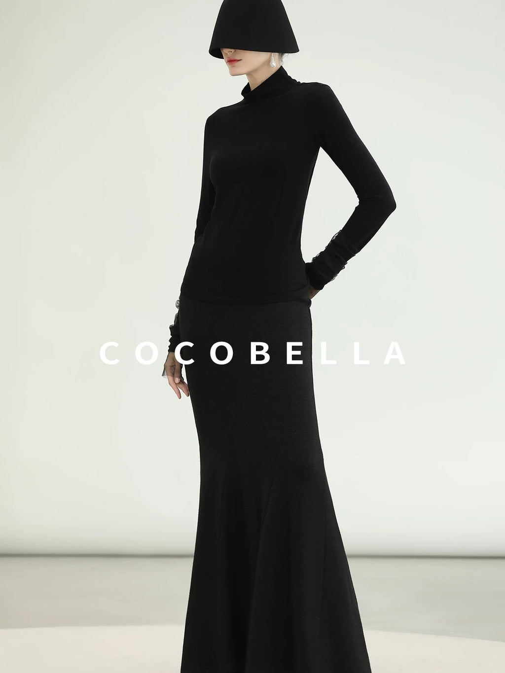 COCOBELLA Viscose Blend Minimal Slim Fit High Neck Mesh Long Sleeve Women T-Shirts