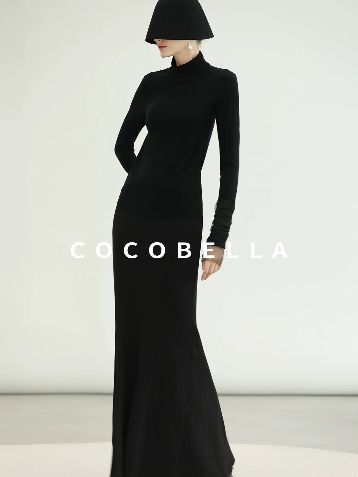 COCOBELLA Viscose Blend Minimal Slim Fit High Neck Mesh Long Sleeve Women T-Shirts