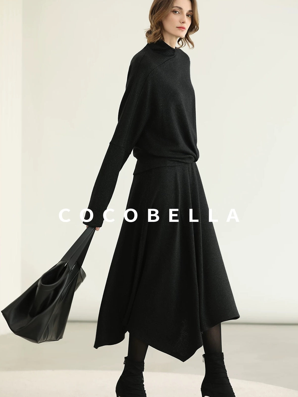 COCOBELLA Viscose Blend Patchwork Elegant Loose Fit Stand Collar Women Knit Sweater