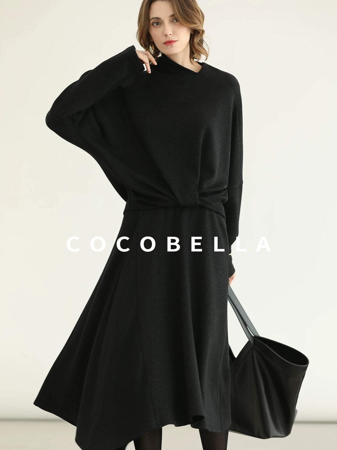 COCOBELLA Viscose Blend Patchwork Elegant Loose Fit Stand Collar Women Knit Sweater