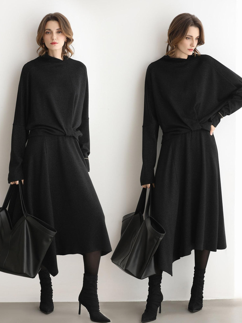 COCOBELLA Viscose Blend Patchwork Elegant Loose Fit Stand Collar Women Knit Sweater