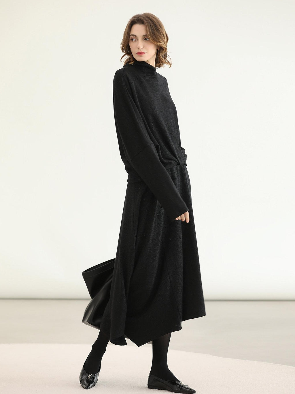 COCOBELLA Viscose Blend Patchwork Elegant Loose Fit Stand Collar Women Knit Sweater