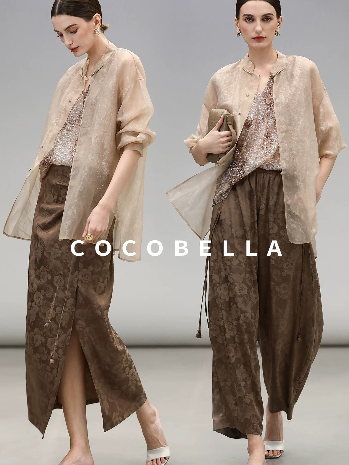 COCOBELLA Viscose Blend Stand Collar Straight Fit Long Sleeve Button T-Shirts