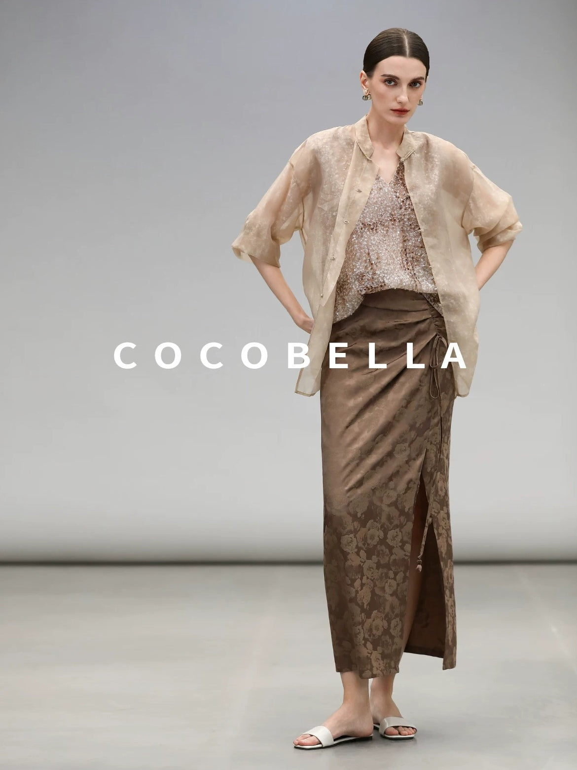 COCOBELLA Viscose Blend Stand Collar Straight Fit Long Sleeve Button T-Shirts