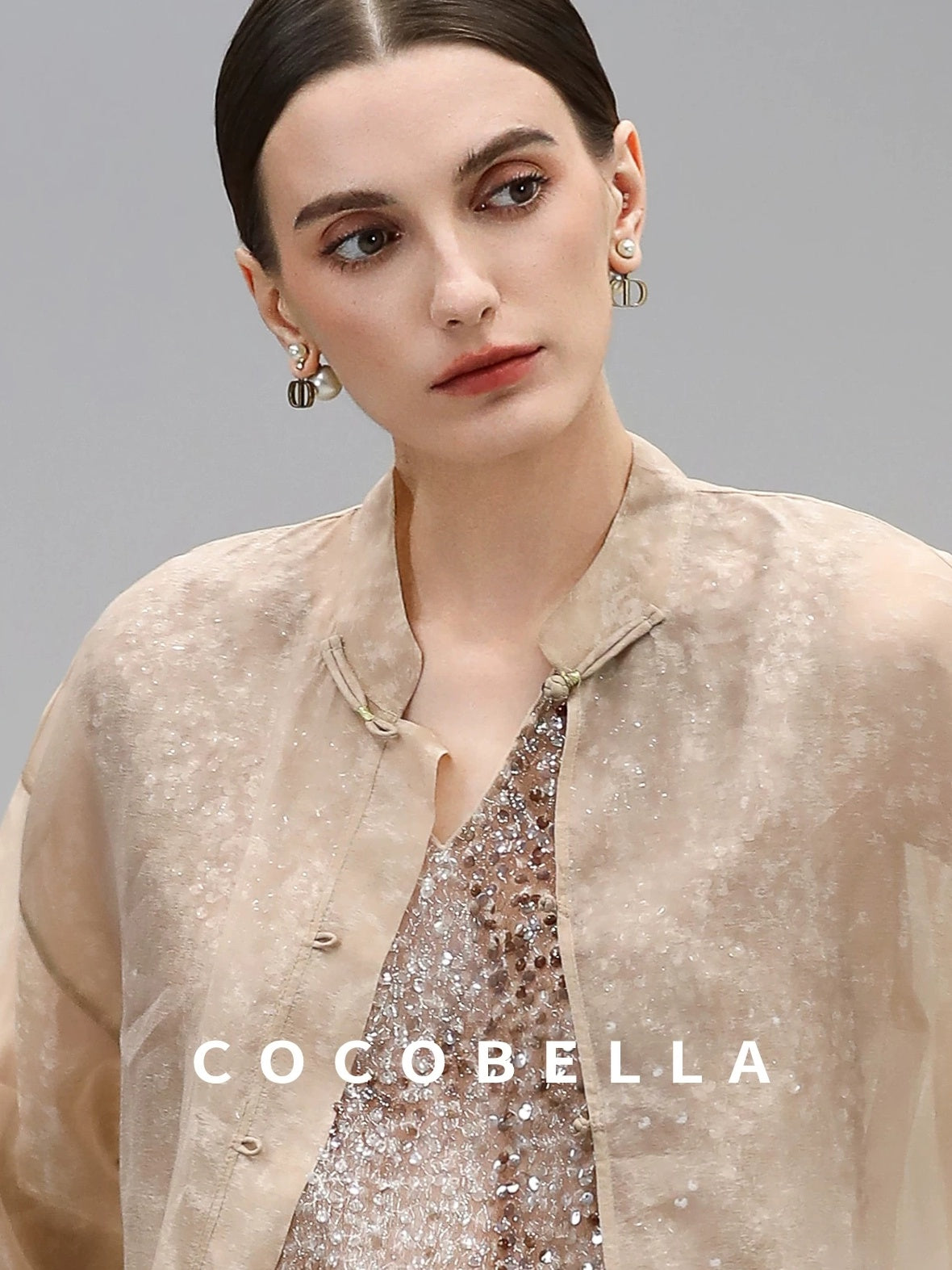 COCOBELLA Viscose Blend Stand Collar Straight Fit Long Sleeve Button T-Shirts