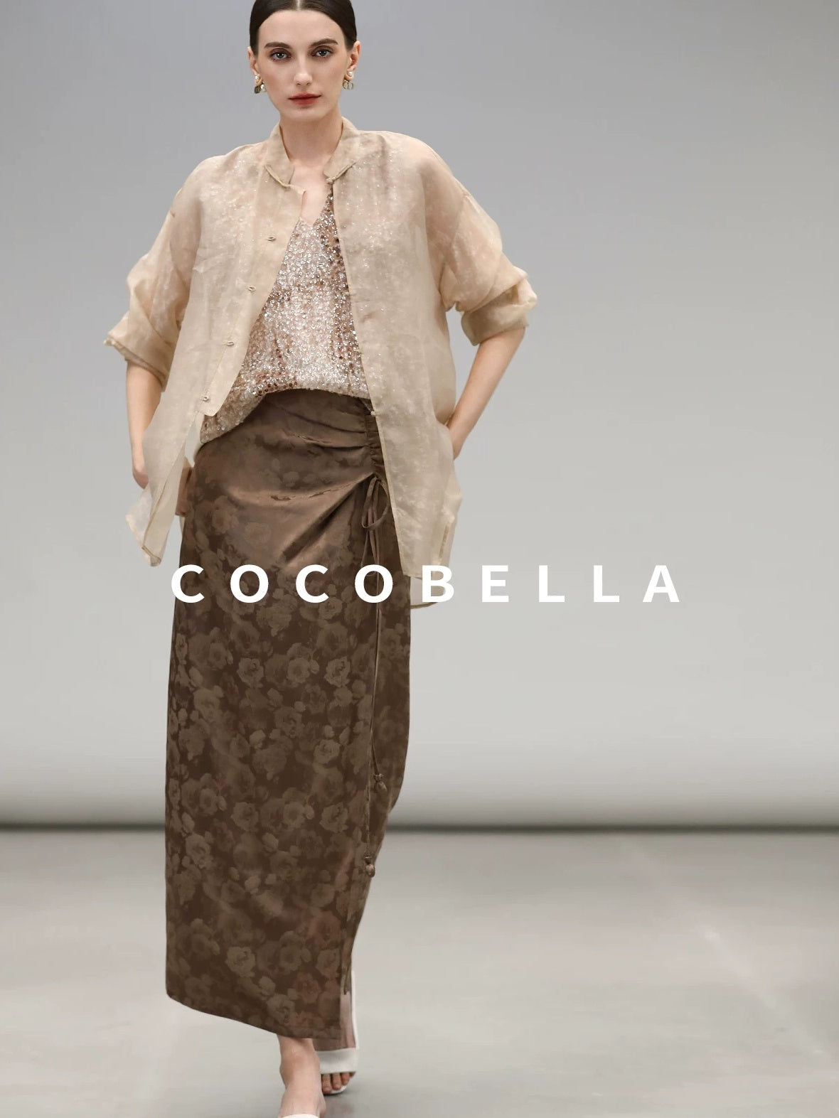 COCOBELLA Viscose Blend Stand Collar Straight Fit Long Sleeve Button T-Shirts