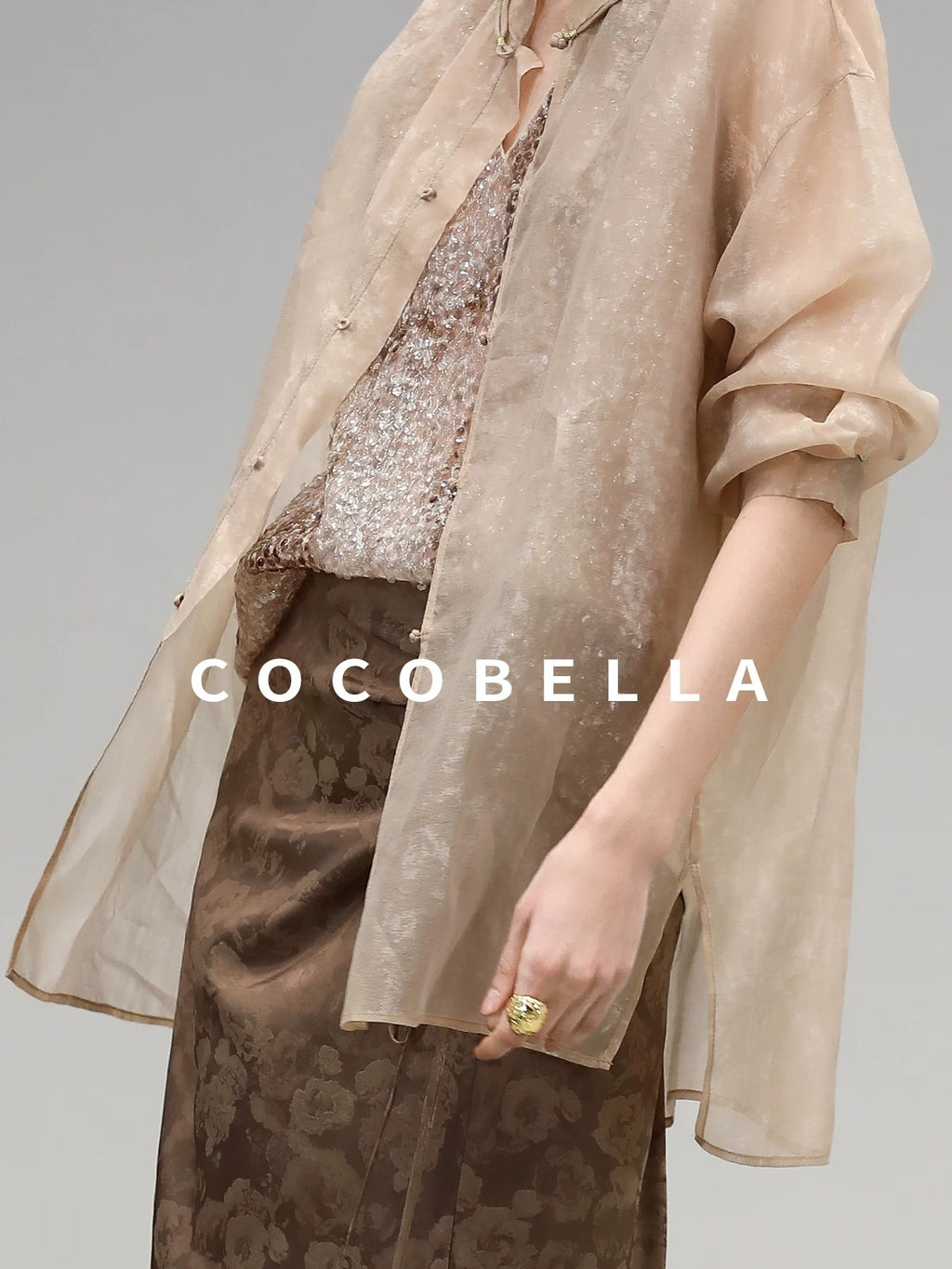 COCOBELLA Viscose Blend Stand Collar Straight Fit Long Sleeve Button T-Shirts