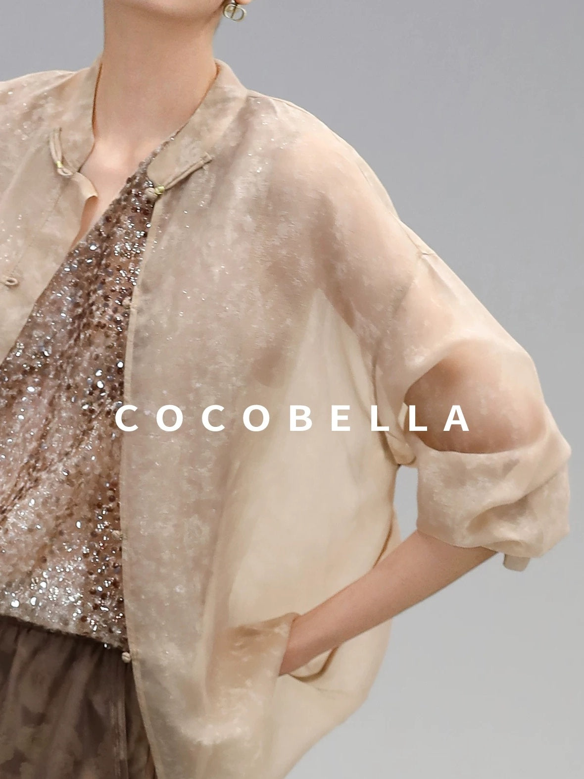 COCOBELLA Viscose Blend Stand Collar Straight Fit Long Sleeve Button T-Shirts