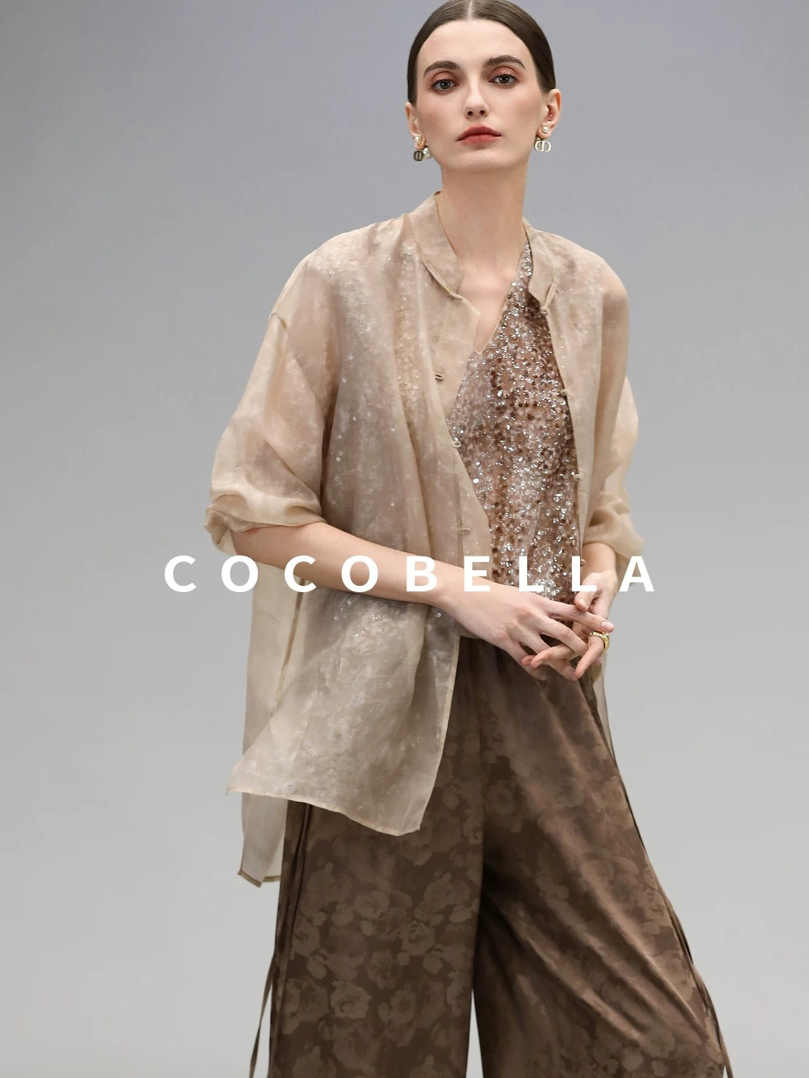 COCOBELLA Viscose Blend Stand Collar Straight Fit Long Sleeve Button T-Shirts