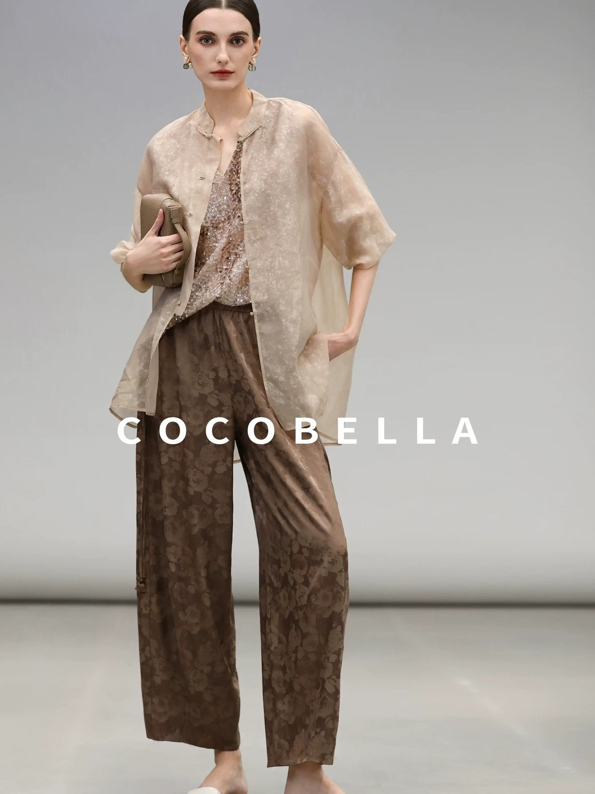 COCOBELLA Viscose Blend Stand Collar Straight Fit Long Sleeve Button T-Shirts