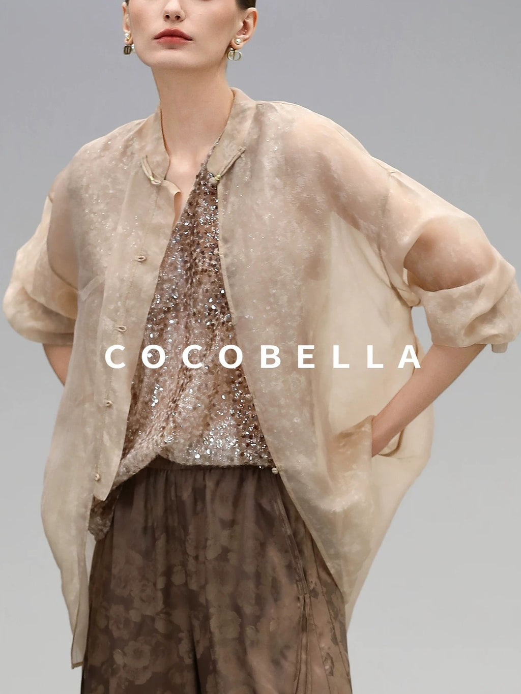 COCOBELLA Viscose Blend Stand Collar Straight Fit Long Sleeve Button T-Shirts