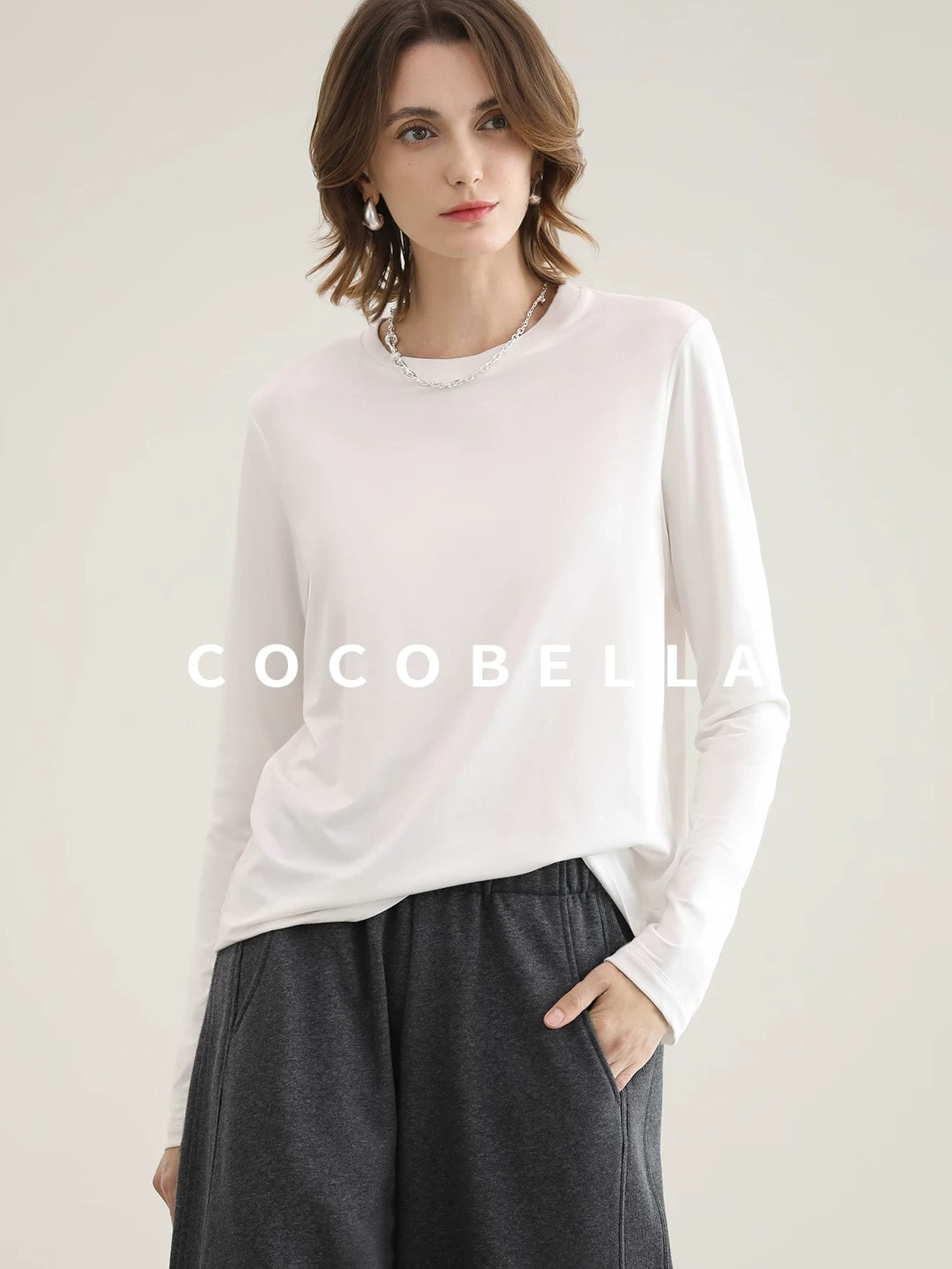 COCOBELLA Viscose Blend Straight Fit Ol Office Crew Neck Long Sleeve T Shirt Women Shirts