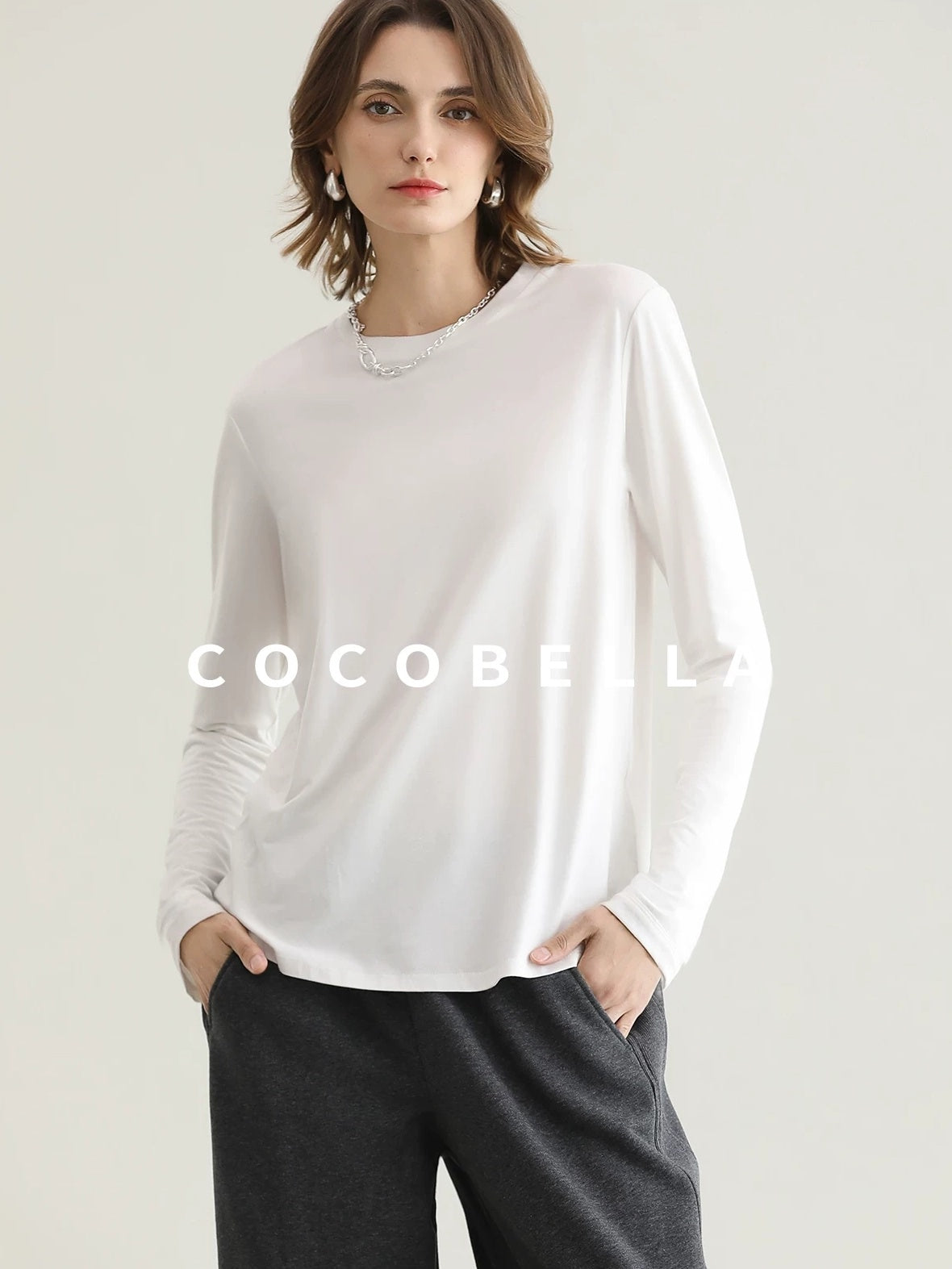 COCOBELLA Viscose Blend Straight Fit Ol Office Crew Neck Long Sleeve T Shirt Women Shirts