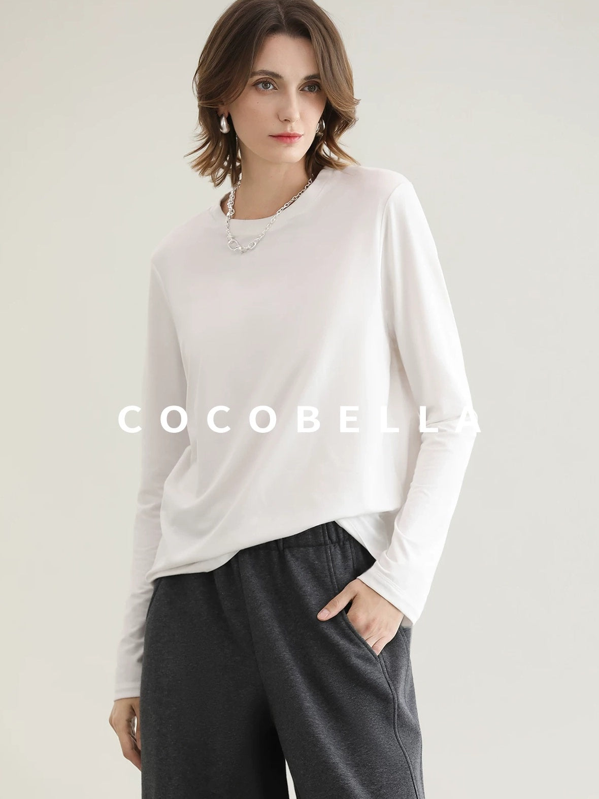 COCOBELLA Viscose Blend Straight Fit Ol Office Crew Neck Long Sleeve T Shirt Women Shirts