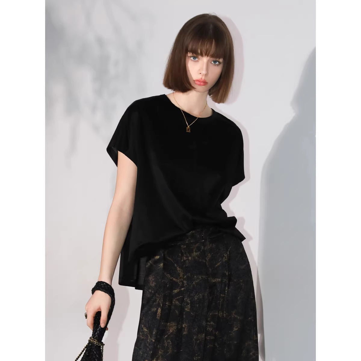 COCOBELLA_Viscose_Cotton_Blend_Office_Straight_Cut_Crew_Neck_Short_Sleeve_Black_T-Shirts_MISSTT