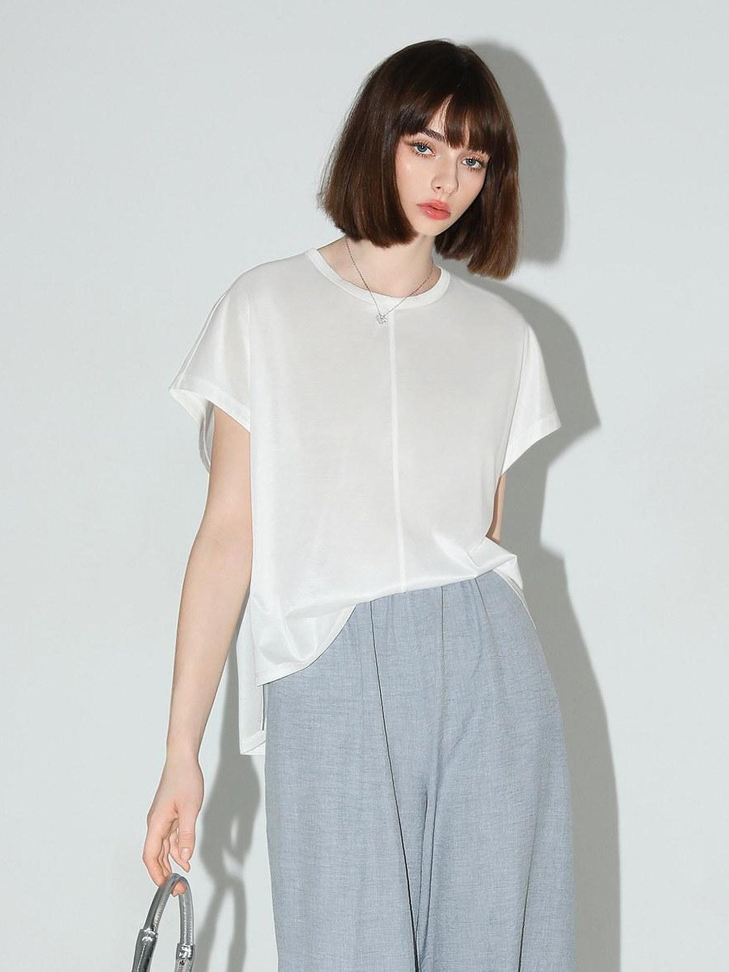 COCOBELLA Viscose Cotton Blend Office Straight Cut Crew Neck Short Sleeve Black T-Shirts