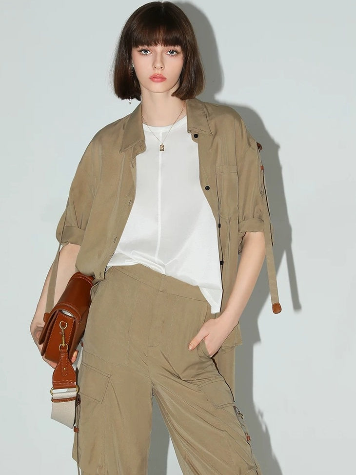 COCOBELLA Viscose Cotton Blend Office Straight Cut Crew Neck Short Sleeve Black T-Shirts