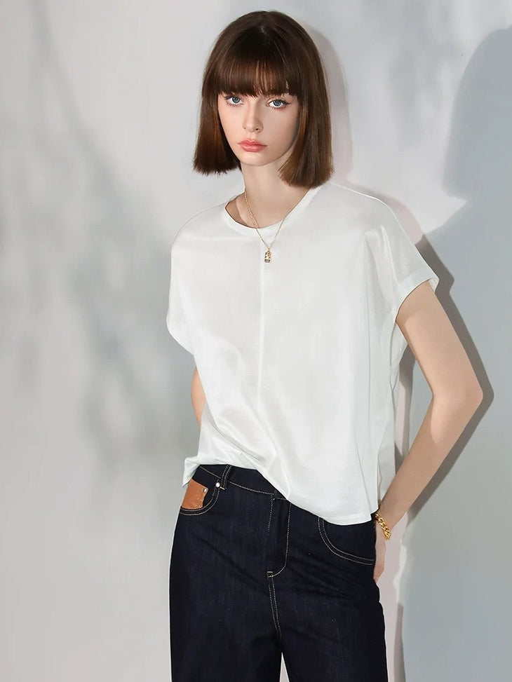 COCOBELLA Viscose Cotton Blend Office Straight Cut Crew Neck Short Sleeve Black T-Shirts