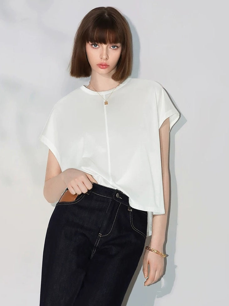 COCOBELLA Viscose Cotton Blend Office Straight Cut Crew Neck Short Sleeve Black T-Shirts