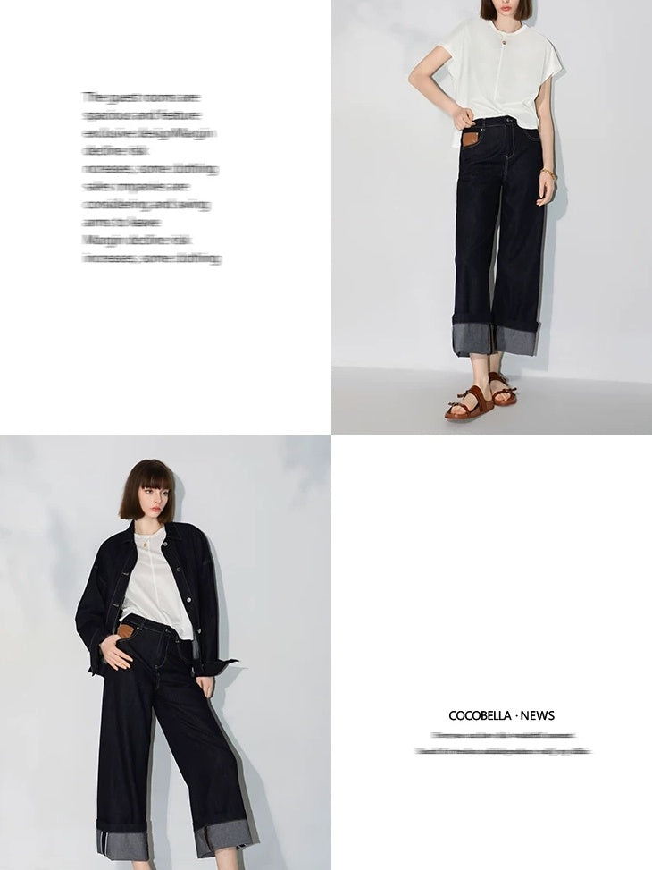 COCOBELLA Viscose Cotton Blend Office Straight Cut Crew Neck Short Sleeve Black T-Shirts