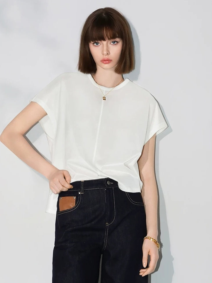 COCOBELLA Viscose Cotton Blend Office Straight Cut Crew Neck Short Sleeve Black T-Shirts