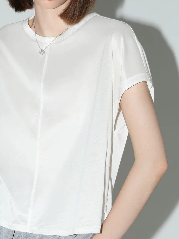 COCOBELLA Viscose Cotton Blend Office Straight Cut Crew Neck Short Sleeve Black T-Shirts