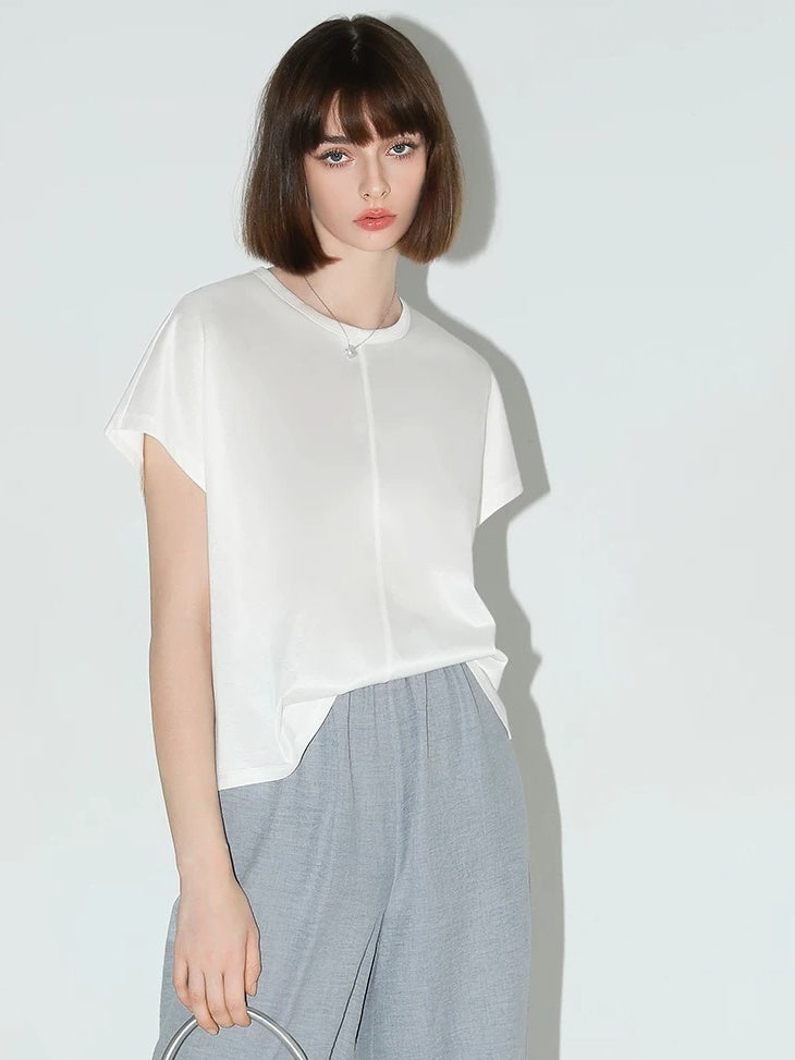 COCOBELLA Viscose Cotton Blend Office Straight Cut Crew Neck Short Sleeve Black T-Shirts