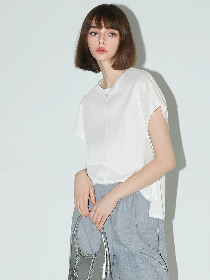 COCOBELLA Viscose Cotton Blend Office Straight Cut Crew Neck Short Sleeve Black T-Shirts