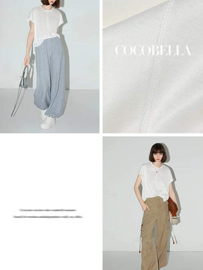 COCOBELLA Viscose Cotton Blend Office Straight Cut Crew Neck Short Sleeve Black T-Shirts