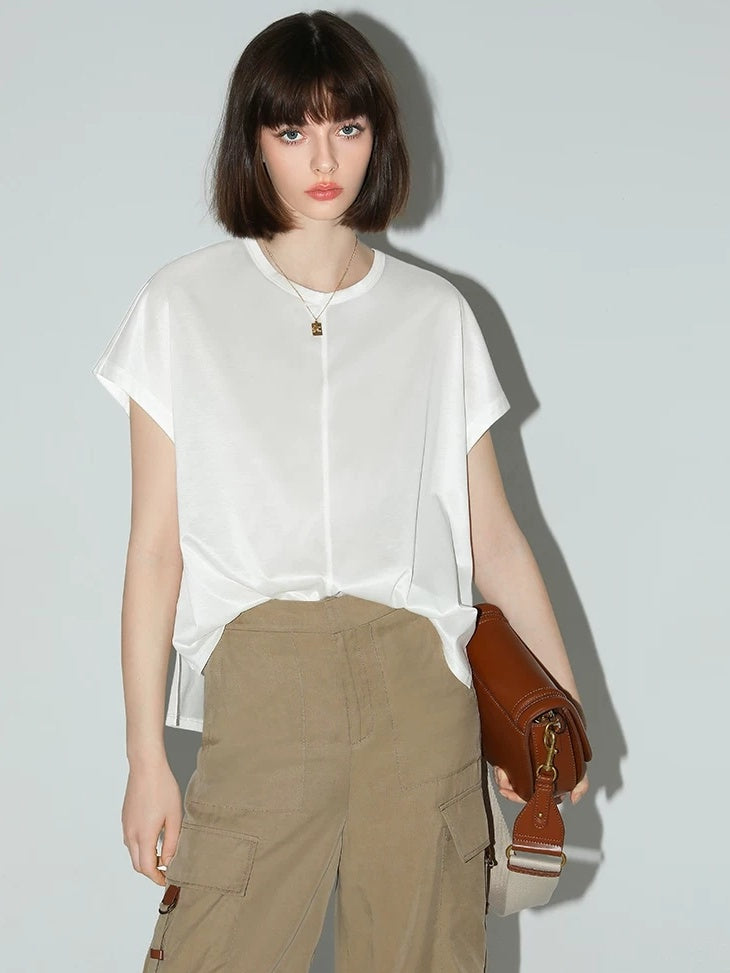 COCOBELLA Viscose Cotton Blend Office Straight Cut Crew Neck Short Sleeve Black T-Shirts