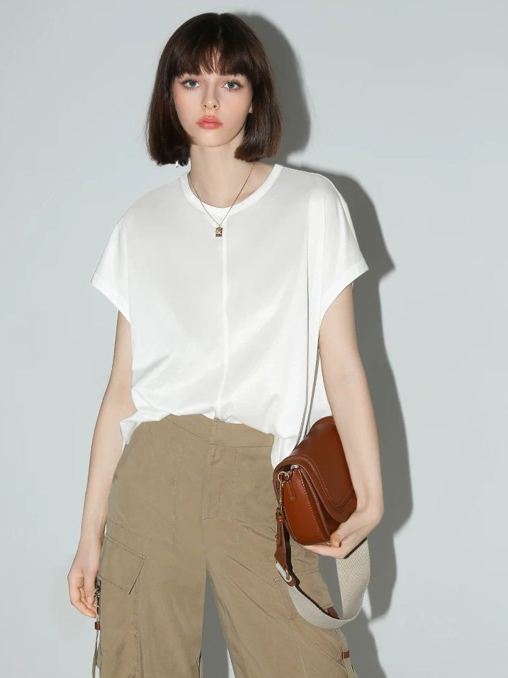 COCOBELLA Viscose Cotton Blend Office Straight Cut Crew Neck Short Sleeve Black T-Shirts