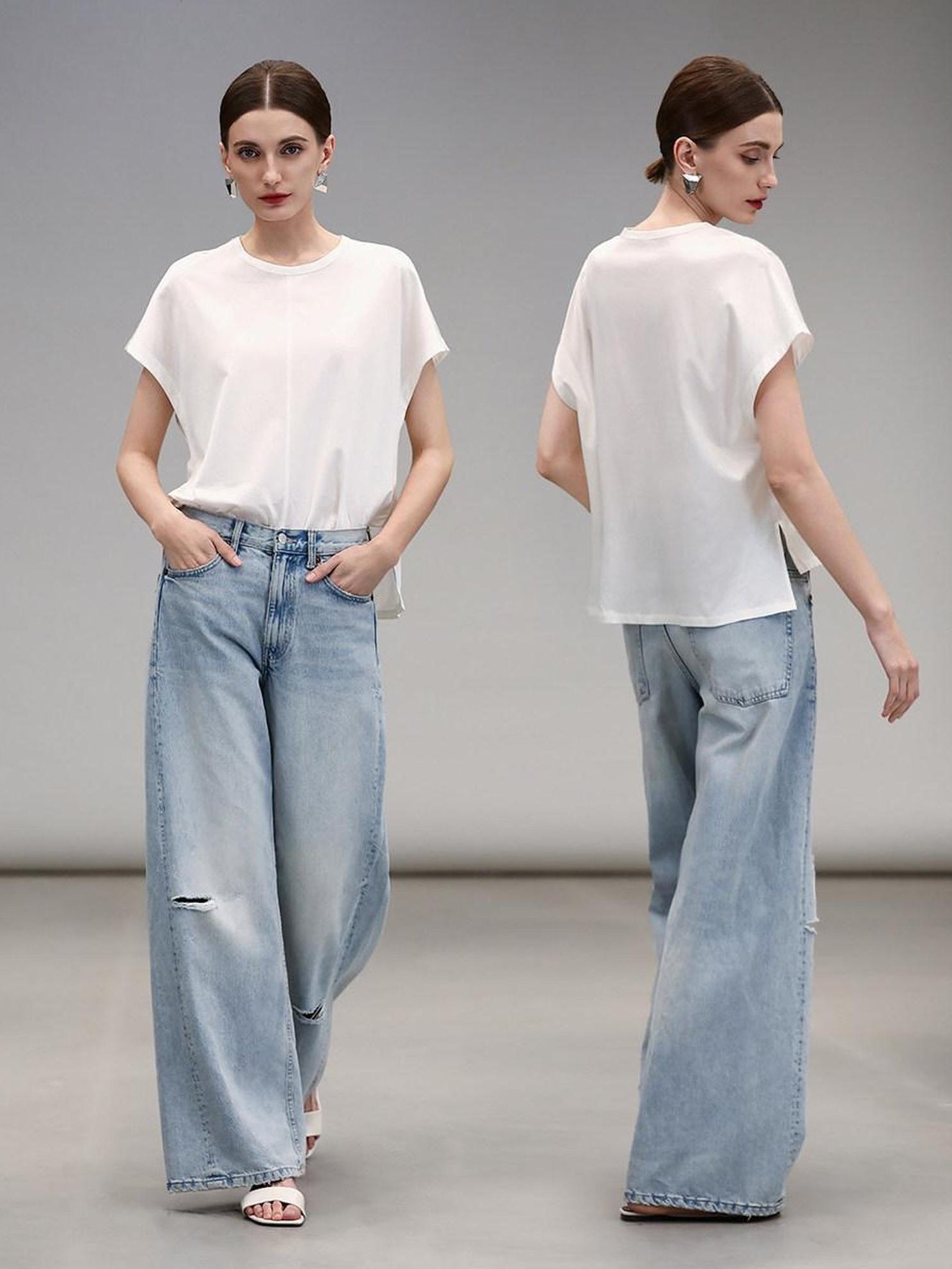 COCOBELLA Viscose Cotton Straight Fit Seamed Office Short Sleeve Crew White T-Shirts