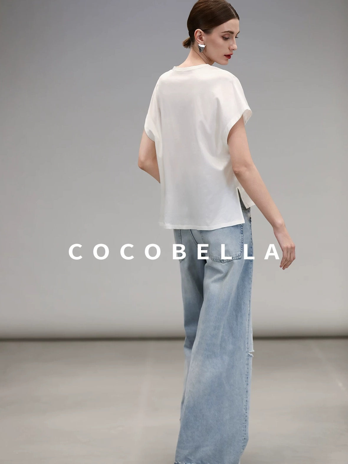 COCOBELLA Viscose Cotton Straight Fit Seamed Office Short Sleeve Crew White T-Shirts