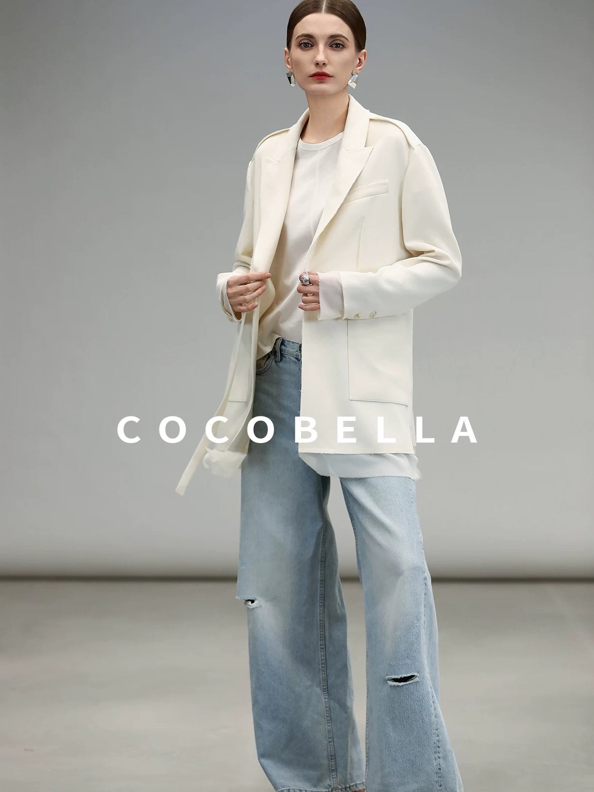 COCOBELLA Viscose Cotton Straight Fit Seamed Office Short Sleeve Crew White T-Shirts