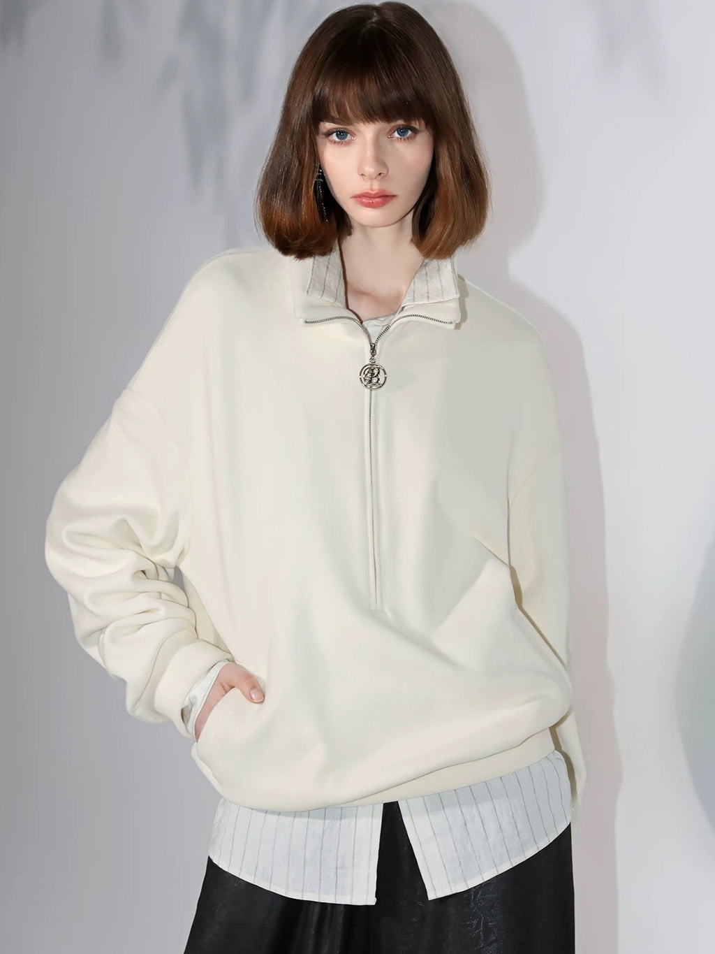 COCOBELLA Viscose Linen Blend Straight Women Striped Long Sleeve Shirts