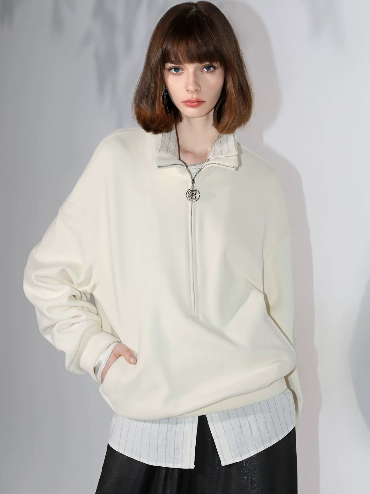 COCOBELLA Viscose Linen Blend Straight Women Striped Long Sleeve Shirts